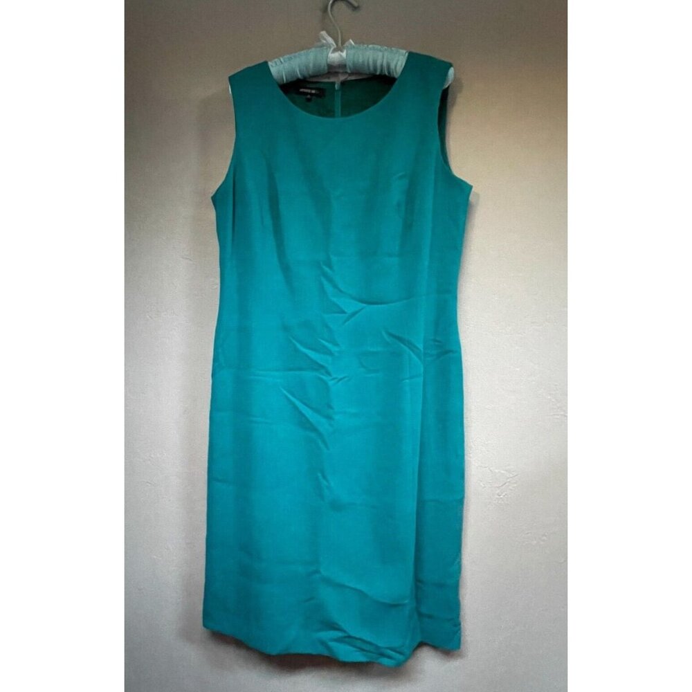 Lafayette 148 New York Women 12 Teal Virgin Wool Sheath Dress Sleeveless Stretch